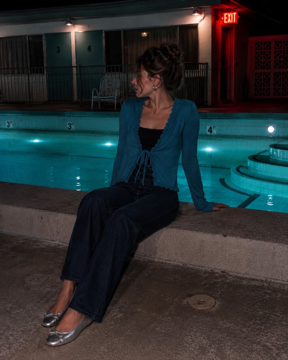 Norton McNaughton Teal Crochet Trim Tie Front Cardigan Sweater Medium NWT